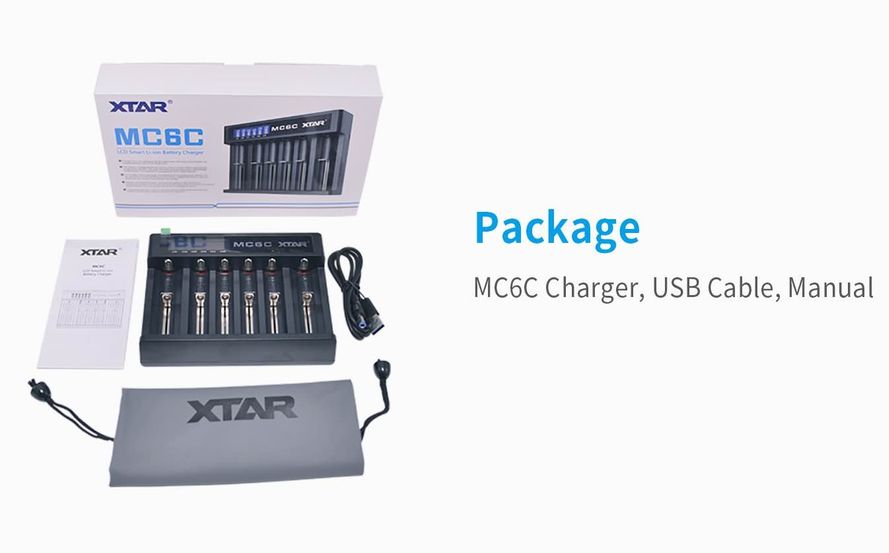 XTAR MC6C Li-ion Akkulaturi USB-liitännällä & digitaalisella näytöllä