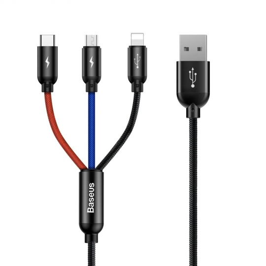 Baseus Rapid 3 in 1 kaapeli - USB-C micro-USB ja Lightning 3A - 120cm