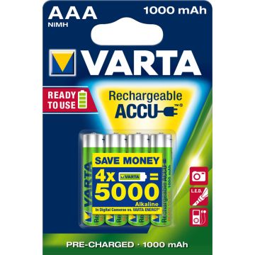 Varta Recharge Accu Power AAA / R03 ladattava akkuparisto 1000 mAh 4 kpl