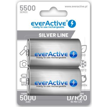 everActive D / R20 ladattava Ni-MH akkuparisto 5500 mAh 2 kpl