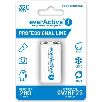 everActive 9V / 6F22 ladattava Ni-MH akkuparisto 320 mAh