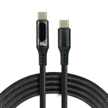 everActive CBB-1PDL USB-C – USB-C PD-latauskaapeli 60 W, 1 m, LCD-näyttö