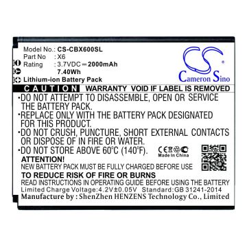 Cubot älypuhelinten X6 yhteensopiva akku 2000mAh