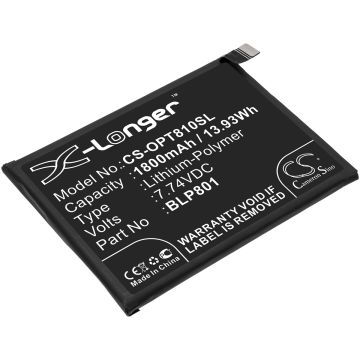 Oneplus älypuhelinten 8T+ 5G / KB2003 yhteensopiva akku 1800mAh