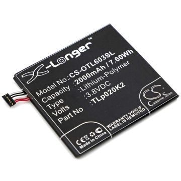 Alcatel 6039S-2AALUS7, One Touch Idol 3 4.7, OT-6039 akku 2000mAh
