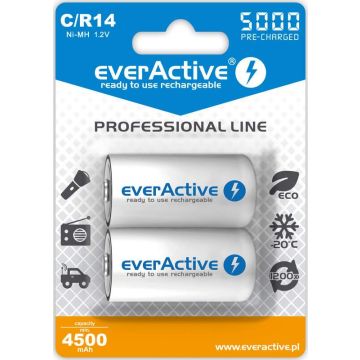 everActive Ni-MH Ladattava C / R14 Paristo 5000 mAh - 2 kpl pakkaus