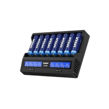 XTAR VC8 USB-C akkulaturi 8 kennolle – LCD, jopa 3 A