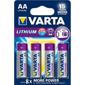 4 x Varta Litium L91 R6 AA paristo