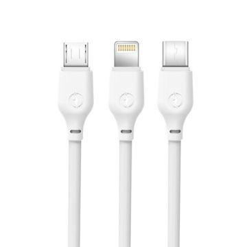 XO NB103 Latauskaapeli 3in1 USB - Lightning + USB-C + microUSB 1m 2,1A - valkoinen