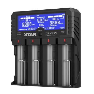 XTAR VP4L+ Dragon – älykäs Li-ion / Ni-MH / Ni-Cd akkulaturi - 1–4 kennoa - LCD-näyttö
