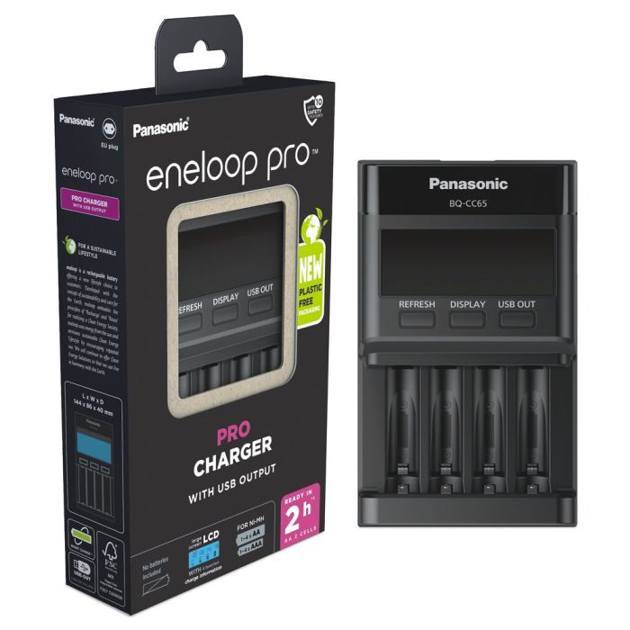 Panasonic Eneloop BQ-CC65 LCD-pikalaturi 4 kanavaa, AA ja AAA