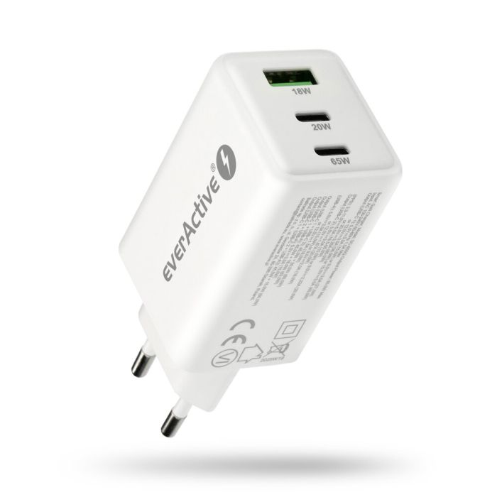 everActive SC-655Q verkkolaturi 65 W PD, 1 × USB-A + 2 × USB-C