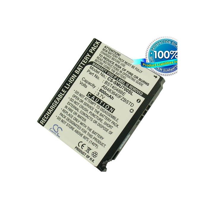 Samsung SGH-U700, SGH-U700v, SGH-U708, SGH-Z720, SGH-Z720v, SGH-Z728, SGH-A501, SGH-G800, SGH-G808, SGH-C178, SGH-C180, SGH-Z370, SGH-A801, SGH-A811 akku 800 mAh