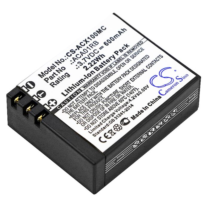 ACTIVEON kameroiden CX / CX HD yhteensopiva akku 600mAh