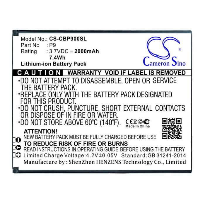 Cubot älypuhelinten P9 yhteensopiva akku 2000mAh