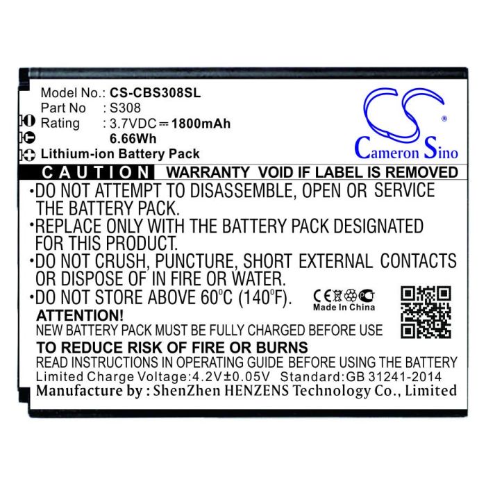 Cubot älypuhelinten S308 yhteensopiva akku 1800mAh