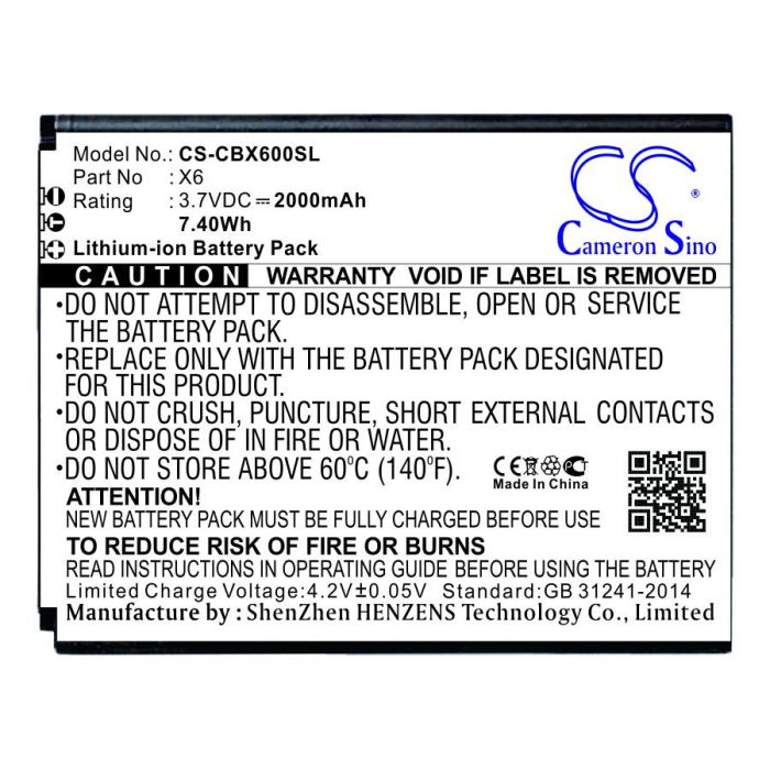 Cubot älypuhelinten X6 yhteensopiva akku 2000mAh