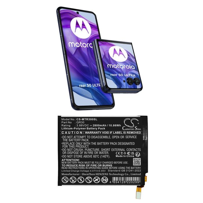 Motorola puhelimen RAZR 50 Ultra 5G 5th / Razr 50 Ultra yhteensopiva akku 2800mAh