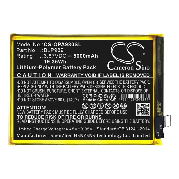 OnePlus puhelimen CPH2467 / CPH2465 yhteensopiva akku 5000mAh