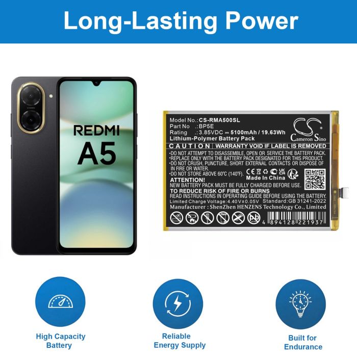 Redmi puhelimen A5 4G yhteensopiva akku 5100mAh