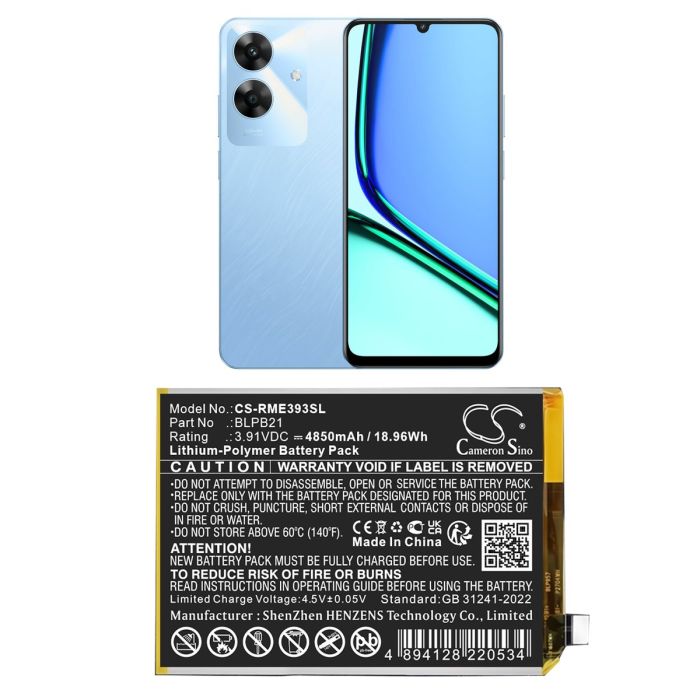 Realme matkapuhelimen Note 60, Note 60x yhteensopiva akku 4850mAh