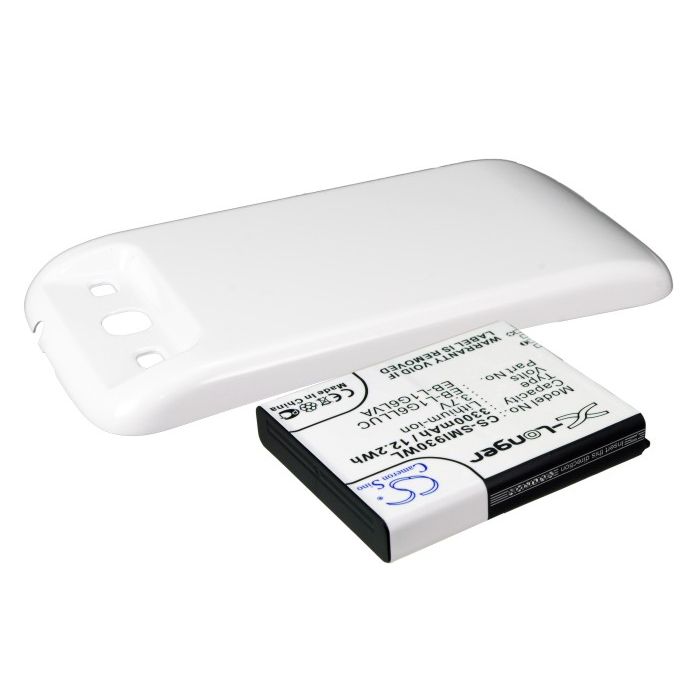 Samsung GT-I9300, GT-I9308, SGH-T999V, Galaxy S3, yhteensopiva tehoakku valkoisella laajennetulla takakannella 3300 mAh Samsung GT-I9300, GT-I9308, SGH-T999V, Galaxy S3, yhteensopiva tehoakku valkoisella laajennetulla takakannella 3300 mAh