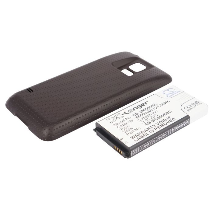 Samsung Galaxy S5 tehoakku 5600 mAh - Erillisellä ruskealla takakannella