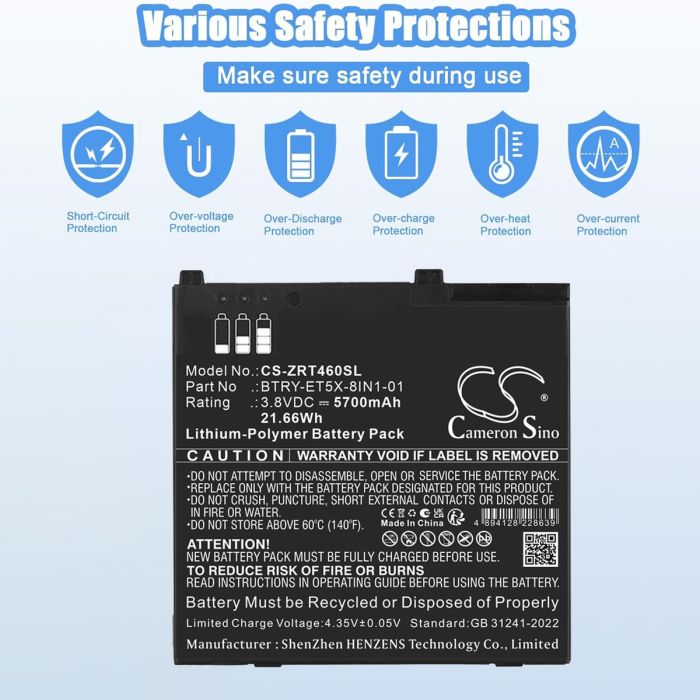Zebra tabletin ET50 8-Inch, ET55 8-Inch yhteensopiva akku 5700mAh