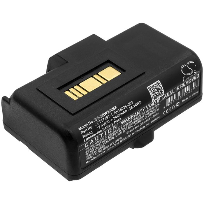 Zebra kannettavien tulostimen RW220 / RW320 yhteensopiva akku 3400mAh