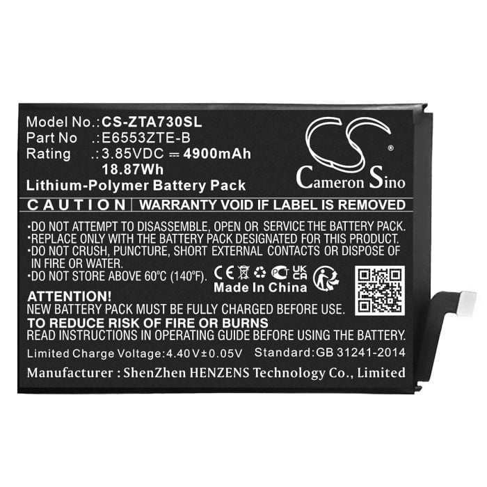 ZTE puhelimen Blade A73 4G yhteensopiva akku 4900mAh