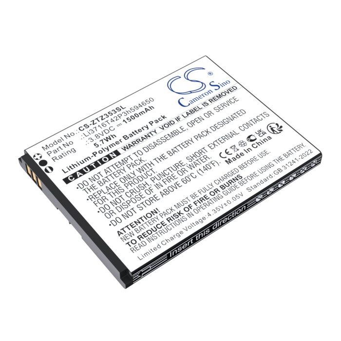 ZTE matkapuhelimen 353VL yhteensopiva akku 1500mAh