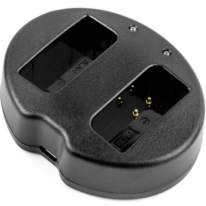 Olympus BLN-1 yhteensopiva USB-akkulaturi kahdelle akulle