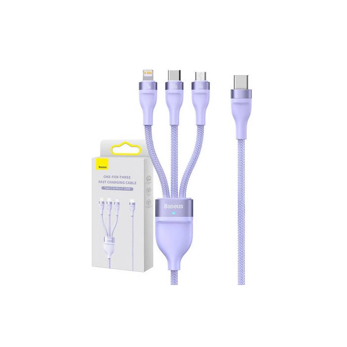 Baseus Flash 2 - 3 in 1 USB-C - Micro USB - Lightning 100W - 1.5m pikalatauskaapeli - purppura