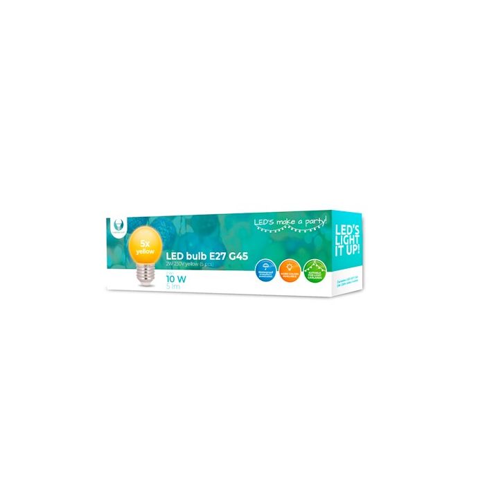 Forever Light LED E27 G45, 2W, 5 lm, 5 kpl pakkaus - Keltainen