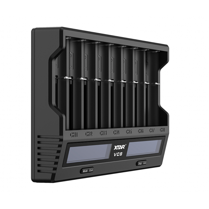 XTAR VC8S USB LCD Li-ion / Ni-MH Akkuparistolaturi, musta