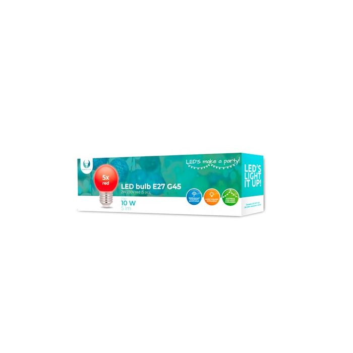 Forever Light LED E27 G45, 2W, 5 lm, 5 kpl pakkaus - Punainen