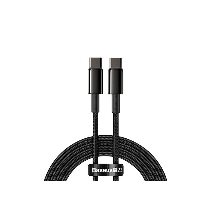 Baseus Tungsten USB-C - USB-C 100W PD Latauskaapeli 2m - Musta Baseus Tungsten USB-C - USB-C 100W PD Latauskaapeli 2m - Musta