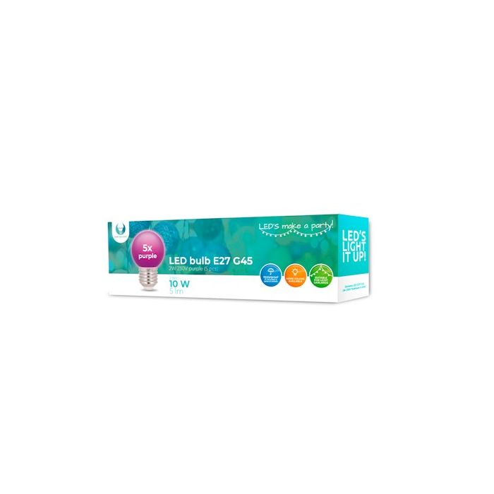 Forever Light LED E27 G45, 2W, 5 lm, 5 kpl pakkaus - Violetti