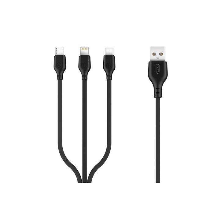 XO NB103 Latauskaapeli 3in1 USB - Lightning + USB-C + microUSB 1m 2,1A - musta