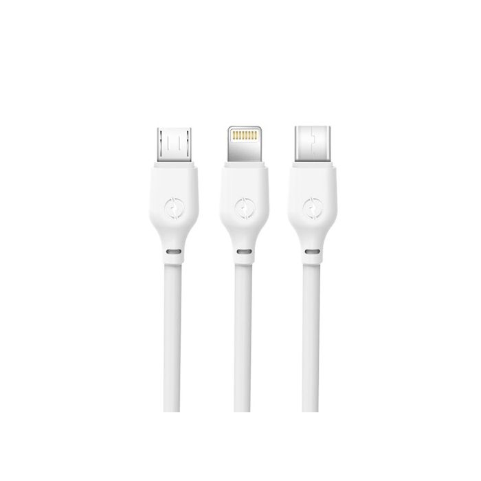 XO NB103 Latauskaapeli 3in1 USB - Lightning + USB-C + microUSB 1m 2,1A - valkoinen