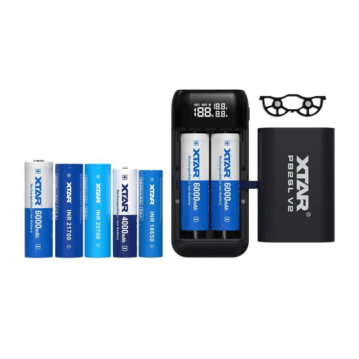 XTAR PB2SL V2 laturi ja varavirtalähde 18650–21700-kennoille, USB-C