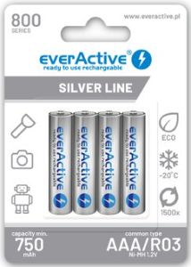 everActive ladattava AAA / R03 NiMH akku - 800 mAh - 4 kpl - Heti käyttövalmis