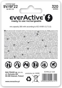 everActive 9V / 6F22 ladattava Ni-MH akkuparisto 320 mAh