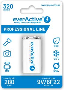 everActive 9V / 6F22 ladattava Ni-MH akkuparisto 320 mAh