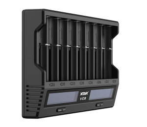 XTAR VC8S USB LCD Li-ion / Ni-MH Akkuparistolaturi, musta